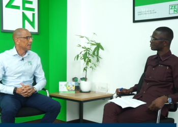 Founder and Chief Executive Officer of ZEN Petroleum Holdings PLC, William Tewiah [left], with Host of Point of View, Channel One TV [right], Bernard Avle