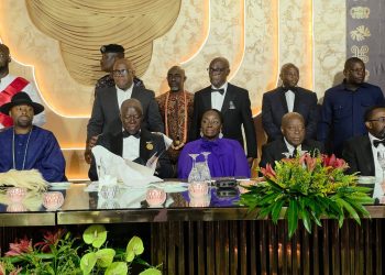 Asantehene, Otumfuo Osei Tutu II, with his wife, Lady Julia, former President Nana Addo Dankwa Akufo-Addo, Governor of Bank of Ghana, Dr. Johnson Asiama and Olu of Warri, Ogiame Atuwatse III