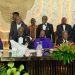 Asantehene, Otumfuo Osei Tutu II, with his wife, Lady Julia, former President Nana Addo Dankwa Akufo-Addo, Governor of Bank of Ghana, Dr. Johnson Asiama and Olu of Warri, Ogiame Atuwatse III