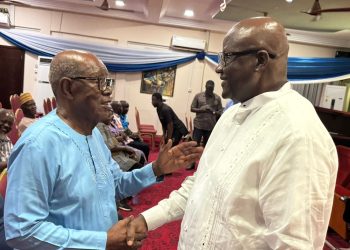 Former headmaster of Bawku Secondary School, Robert Ajene(left), NPP National Chairman hopeful Paul Awentami Afoko( right)