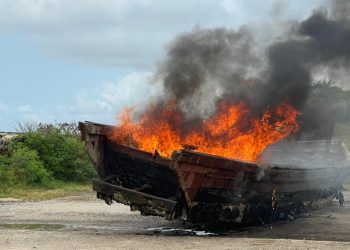 One of the burnt illicit bunkering vessels