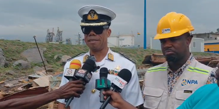 Flag Officer Commanding the Eastern Naval Command, Commodore Solomon Asiedu (left) and CEO of the National Petroleum Authority (NPA), Godwin Edudzi Tameklo (right)