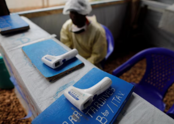 Thermometers are pictured at the entrance of an Ebola Treatment Centre in the Eastern Congolese town of Butembo in the Democratic Republic of Congo, October 4, 2019. REUTERS/Zohra Bensemra/File Photo