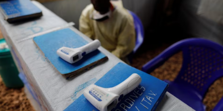 Thermometers are pictured at the entrance of an Ebola Treatment Centre in the Eastern Congolese town of Butembo in the Democratic Republic of Congo, October 4, 2019. REUTERS/Zohra Bensemra/File Photo
