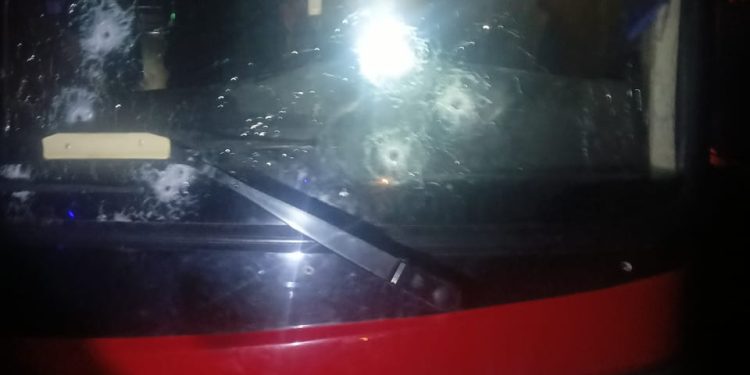A front view of the bus that was attacked