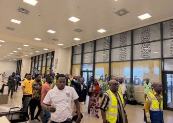Kwabena Mintah Akandoh, Health Minister with his team at the Accra International Airport