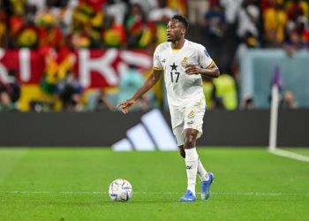 AL WAKRAH, QATAR - DECEMBER 02: Abdul Rahman Baba of Ghana controls the ball during the FIFA World Cup Qatar 2022 Group H match between Ghana and Uruguay at Al Janoub Stadium on December 2, 2022 in Al Wakrah, Qatar. (Photo by Harry Langer/DeFodi Images via Getty Images)