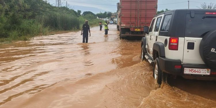 Heavy traffic on the Accra-Cape Coast Highway