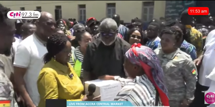 Vice President Prof Naana Jane Opoku -Agyemang with Accra Central Market Fire victims