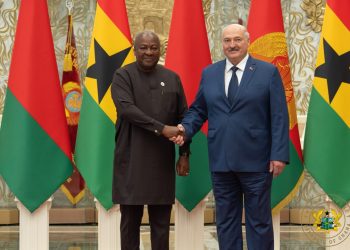 President John Dramani Mahama [left], Alexander Lukashenko, President of the Republic of Belarus [right]