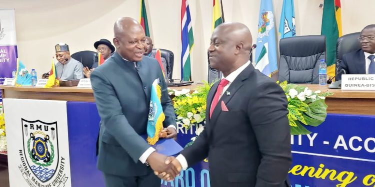 Minister for Transport, Mr Joseph Bukari Nikpe [left].
