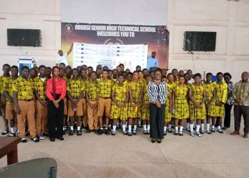 Obuasi Municipal Directorate of the National Commission for Civic Education with students at the Obuasi Senior High Technical School