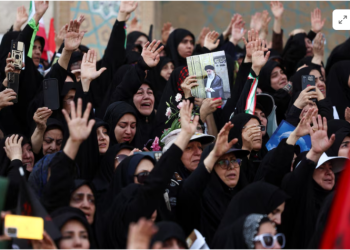 Mourners gather on the day of a public farewell ceremony to pay their respects to late Supreme Leader Ayatollah Ali Khamenei, who was killed on February 28 in Israeli and U.S. airstrikes, at the Imam Khomeini Grand Mosalla, in Tehran, Iran July 4, 2026. Majid Asgaripour/WANA (West Asia News Agency) via REUTERS Purchase Licensing Rights