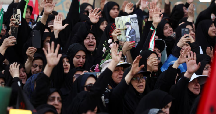 Mourners gather on the day of a public farewell ceremony to pay their respects to late Supreme Leader Ayatollah Ali Khamenei, who was killed on February 28 in Israeli and U.S. airstrikes, at the Imam Khomeini Grand Mosalla, in Tehran, Iran July 4, 2026. Majid Asgaripour/WANA (West Asia News Agency) via REUTERS Purchase Licensing Rights
