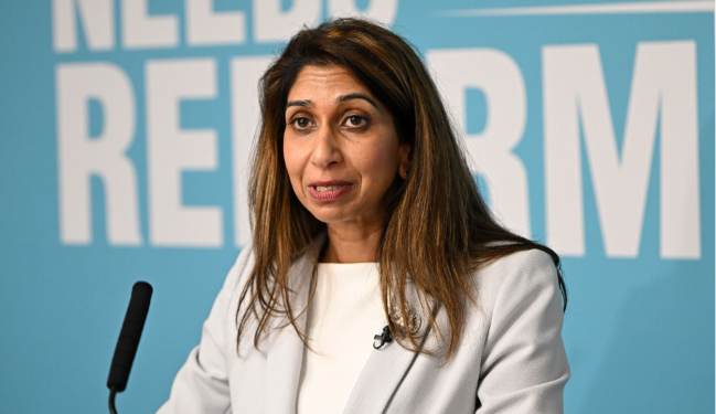 Former Conservative Home Secretary Suella Braverman speaks during a press conference following her defection to Reform UK on January 26. Getty images