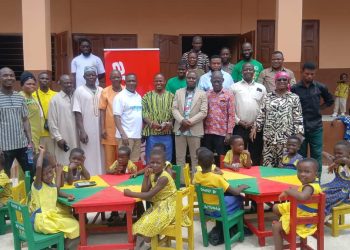 ActionAid officials with officials from one of the selected kindergarten schools in the Banda District