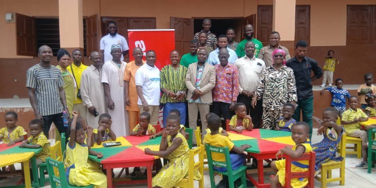 ActionAid officials with officials from one of the selected kindergarten schools in the Banda District
