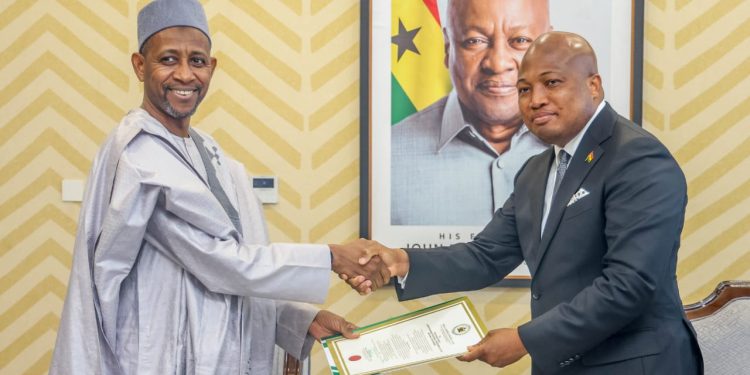 Minister for Foreign Affairs, Samuel Okudzeto Ablakwa, [right] Nigerian High Commissioner-designate of Nigeria to Ghana, Shehu ILU Barde [left]