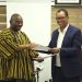Chief Executive Officer of GEXIM, Sylvester Mensah [left], with the Chief Executive Officer of Ghana International Bank PLC, Ian Greenstreet [right]